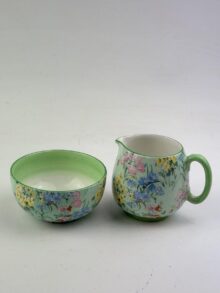 Shelley MELODY chintz pattern small jug and bowl. Very stylish. Vintage, circa 1950s.