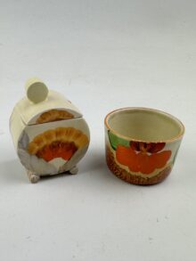 Clarice Cliff small job lot of two items of original pottery, circa 1930s. Starter pieces.