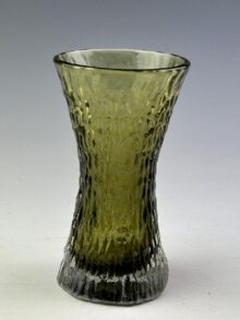 WHITEFRIARS sage green waisted Hourglass vase (9836), 15cm. Circa early 1970s. Vintage!