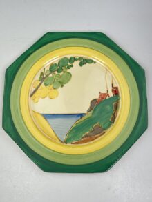 Clarice Cliff large SECRETS pattern octagonal plate, 23.5cm. Circa 1933. Vintage!