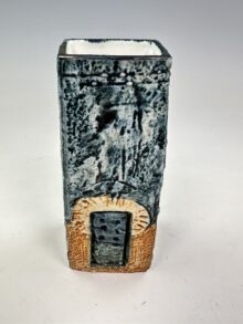 Troika blue coffin vase circa 1970s, decorated by Avril Bennett, 17cm.