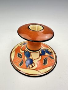 Rare Clarice Cliff WAX FLOWER pattern candlestick. Shape 310, 7.5cm. Circa 1930.