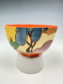Clarice Cliff small AUTUMN (blue) octagonal fruit bowl, 7.5cm. Art Deco, circa 1931.