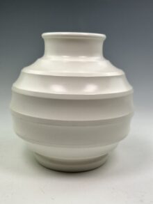 KEITH MURRAY Moonstone (white) globe football vase, 18cm. Very ART DECO shape!