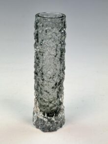 WHITEFRIARS pewter colour bark pattern finger vase, by Geoffrey Baxter. 15cm tall.