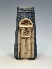 TROIKA 'Stickman' blue coffin vase, circa 1970s, signed by Louise Jinks, 17cm.