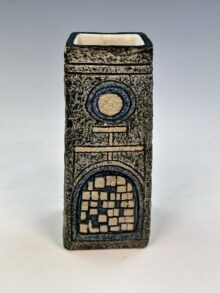 TROIKA coffin vase with abstract patterns, circa 1970s, signed by Louise Jinks, 17cm.