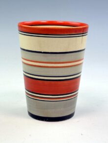 Clarice Cliff large BANDED beaker, 11cm. Hand painted, Art Deco, circa 1931.