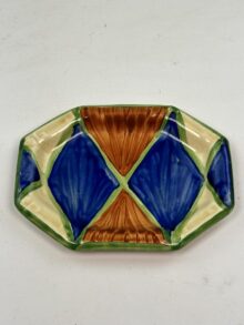 Clarice Cliff Original Bizarre (OB) miniature octagonal dish, Art Deco circa 1928.