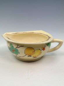 Clarice Cliff PASSION FRUIT unusual shape gravy/custard jug, 6cm, circa 1936.