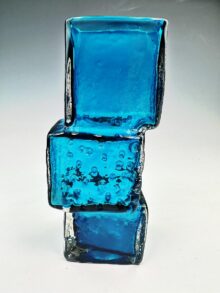 WHITEFRIARS Drunken Bricklayer vase by Geoffrey Baxter, Kingfisher Blue, 20cm.