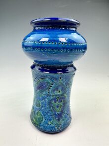BITOSSI Rimini Blue tall waisted vase with bulbous top section 19cm. Vintage!