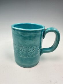 BITOSSI blue-glazed mug in the Rimini style, 11cm high, 8.5cm diameter. Vintage!