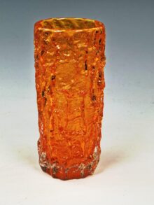 WHITEFRIARS TANGERINE bark vase by Geoffrey Baxter, 19cm, MEDIUM size. 1960s.