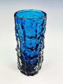 WHITEFRIARS kingfisher blue bark vase by Geoffrey Baxter, 15cm (6 Inches). Vintage!