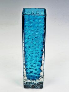 WHITEFRIARS nailhead vase in Kingfisher (blue) by Geoffrey Baxter, 17cm. Vintage.