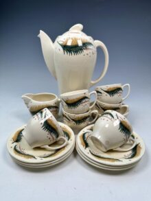 Susie Cooper BRACKEN Pattern (p/n 2290) kestrel shape coffee set. Circa 1950s.