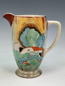 Clarice Cliff FOREST GLEN pattern Coronet jug (15.5cm). Art Deco original, circa 1935.