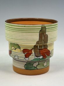 Clarice Cliff CAPRI pattern stepped fern pot. Shape 416. Art Deco shape, circa 1935.