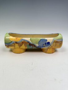 Clarice Cliff PANSIES pattern log-shaped small planter. Art Deco original, circa 1936.