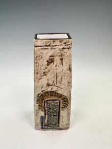 TROIKA coffin vase with abstract patterns, circa 1970s, signed by Ruth Larratt, 17cm.