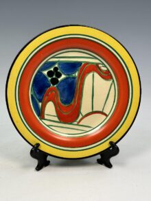 Clarice Cliff RED SUNRISE pattern 7 inch (17.5cm) tea plate. Art Deco, circa 1930.