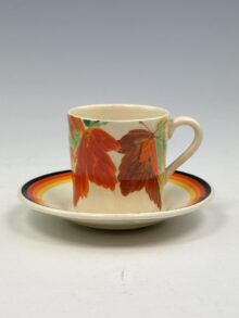 Clarice Cliff MAPLE LEAF demitasse coffee cup & matched saucer. Circa 1930.