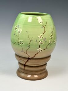 Clarice Cliff MAY BLOSSOM (green) shape 362 vase, 8 Inch. Very pretty. Circa 1936.