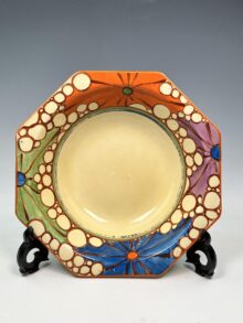 Clarice Cliff BROTH (orange) pattern large octagonal serving bowl, circa 1929.