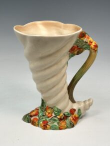 Clarice Cliff horn-shaped MY GARDEN vase/jug. Circa late 1930s. Very attractive.