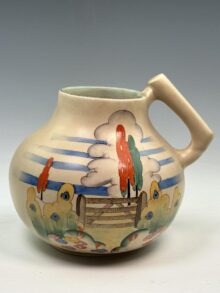 Clarice Cliff STILE & TREES large jug with handle, 18cm. Art Deco original, circa 1937.