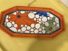 Clarice Cliff Orange BROTH sandwich plate, circa 1930.