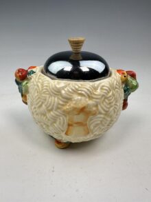 Clarice Cliff CELTIC HARVEST preserve pot & EPNS lid. Art Deco original, circa 1930s.