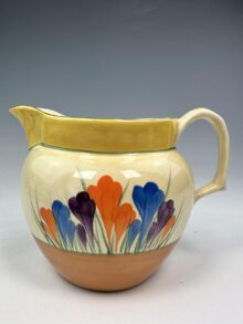 Clarice Cliff CROCUS Perth shape jug, 12cm. Very cute Art Deco, circa 1932.