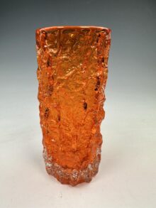 WHITEFRIARS TANGERINE bark vase by Geoffrey Baxter, 19cm, MEDIUM size. 1960s.