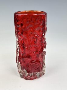 Whitefriars small ruby red bark vase by Geoffrey Baxter - 6 Inches (15cm). Vintage.