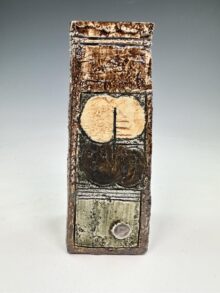 Troika shiny coffin vase circa 1970s, decorated by Alison Brigden (AB), 17cm.