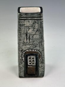 Troika grey coffin vase circa 1970s, decorated by Stella Benjamin (SB), 17cm.