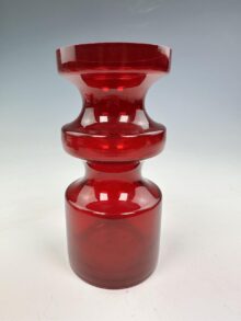 Alsterfors Glass Vase, Sweden 1970s, Red Hooped By Per Strom. Vintage original.