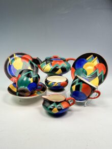 Rare and stunning SUSIE COOPER Moon & Mountains tea set. Art Deco original.