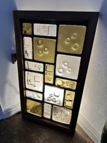 Rare WHITEFRIARS architectural glass panel in wood frame, circa late '60s/early '70s.