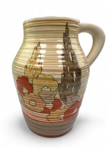 Clarice Cliff CAPRI pattern small lotus jug, 18cm (7.2 Inches). Art Deco, circa 1936.