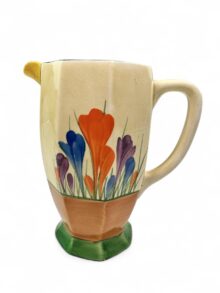 Clarice Cliff CROCUS pattern Athens jug, 16cm. Art Deco original, circa 1932.