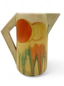 Clarice Cliff DELECIA PEACHES/CITRUS small conical jug, 11.5cm. Art Deco, circa 1932.