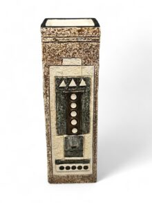 TROIKA tall square vase with abstract designs by Alison Brigden, 22cm, circa 1970s.