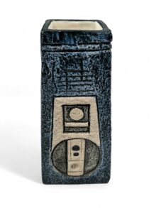 Troika blue coffin vase circa 1970s, decorated by Louise Jinks (LJ), 17cm.