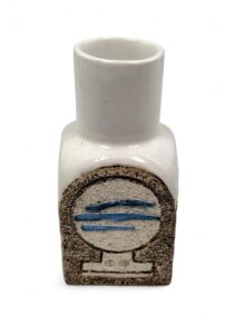 TROIKA spice jar with white glazed top, abstract patterns, 15cm, by Sue Lowe.