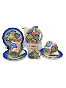 Clarice Cliff BLUE CHINTZ stamford shape Tea-for-two teaset. Art Deco, circa 1932.