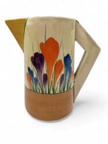 Clarice Cliff CROCUS pattern conical jug, 14cm high. Art Deco original, circa 1932.