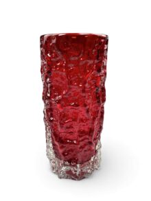 WHITEFRIARS ruby bark vase by Geoffrey Baxter, 19cm (7.5 Inches), MEDIUM size.